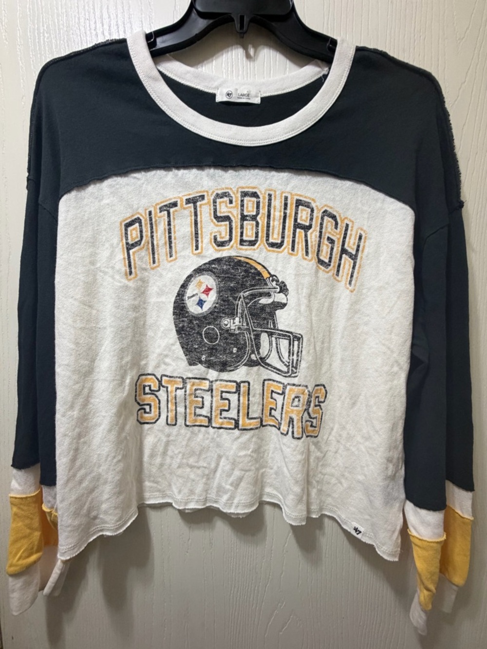 Pittsburgh Steelers Women's Cropped Raglan Top - Black/White/Gold